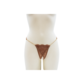 String en dentelle taupe ouvert avec chaînes dorées 